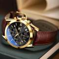 OLEVS Leather Waterproof Quartz Premium Fashion Watch for Men. 