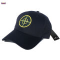 Navy Blue Stone Island Cotton Curved Cap. 