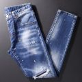 Streetwear Fashion Men Jeans Retro Blue Elastic Slim Fit Ripped Jeans Men Painted Designer Hip Hop Denim Pencil Pants Hombre.