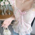 Imported Korean pure desire sweet pastoral style camisole small vest women's summer small flying sleeve floral tube top lace beautiful back free size.