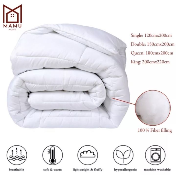 MAMU Plain White Duvet Filler Comforter Hotel Kumot queen Comforter single double thick comforter