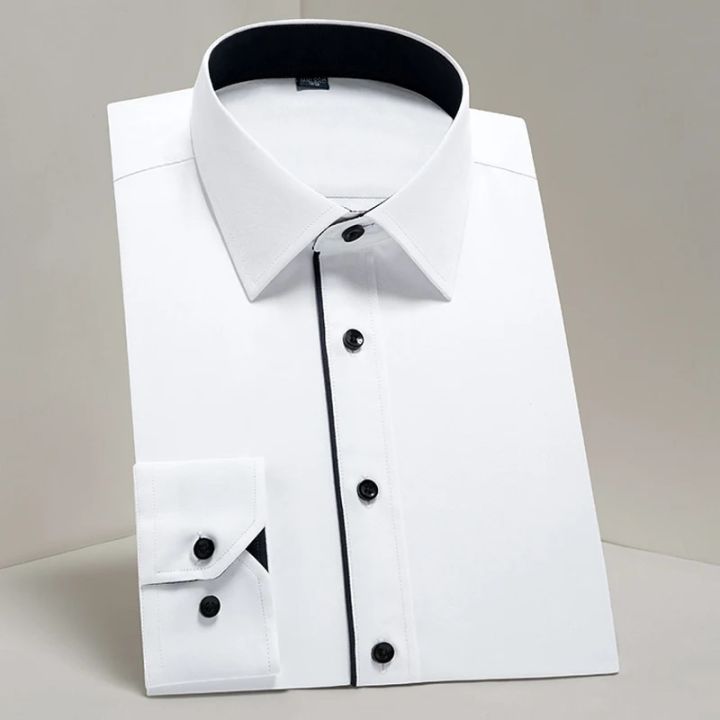 Men's Semi-formal Color Matching Long Sleeve Dress Shirt Comfy Regular Fit Button Up Classic Shirts For Business Activities