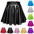 Womens Laser High Waist Mini PU Leather Skirt Club Party Dance Shiny Holographic Skirts Harajuku JK Metallic Pleated Skirt. 