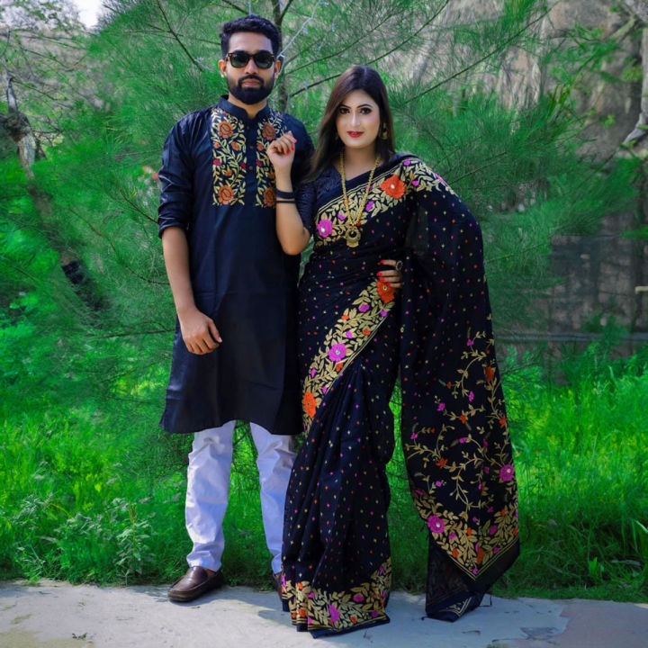 Dhupiyan Silk Sharee and Cotton panjabi For Combo Couple Dress