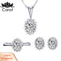 Carat Women Rhinestone Inlaid Oval Pendant Necklace Earrings Open Ring Jewelry Set. 