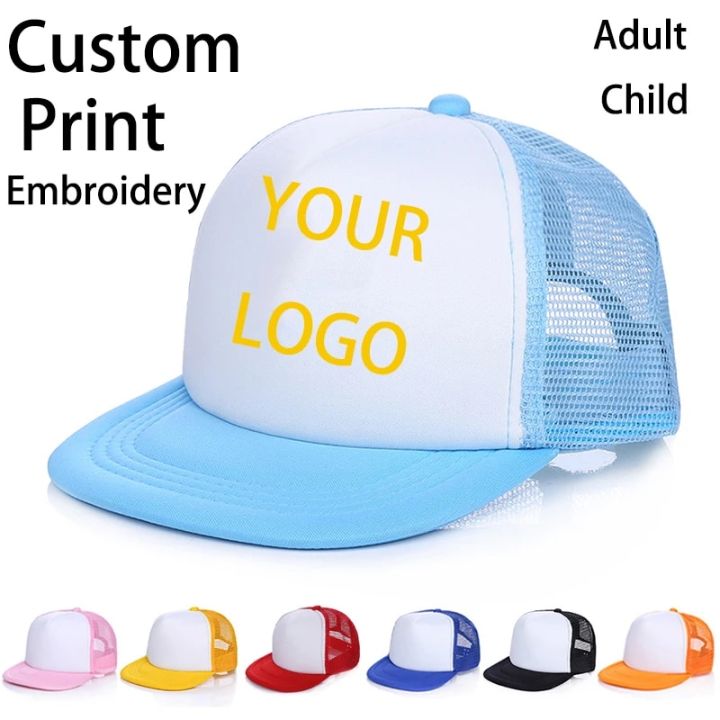 PCS Free Custom Logo Baseball Cap Kids Personality DIY Design Trucker Hat  100% Polyester Hats Blank Mesh Cap Boys Girl Casquet