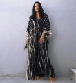 Plus Size Boho Cover Up Loose Dress Women Summer Tie Dye Kaftan Print Striped Bat Sleeve V Neck Split Maxi Beachwear Dress House Foocus.