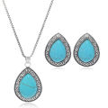 Wholesale Ethnic Style Vintage Silver Indian Bohemian Statement Turquoise Bridal Necklace With Earrings Jewelry Set For Women.