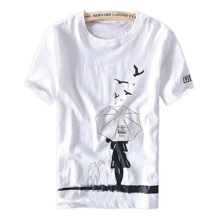 Poly-Cotton Casual T-shirt for Men - White - Genji