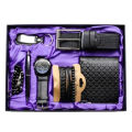 New Men's Business Gift Box Set Temperament Belt Watch Pen Necklace Belt perfume Power Bank 6 Piece Set. 