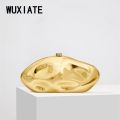 WUXIATE crylic shell shape clutch bag women evening party cute metal shiny purse gold silver blue egg handbag High Quality. 