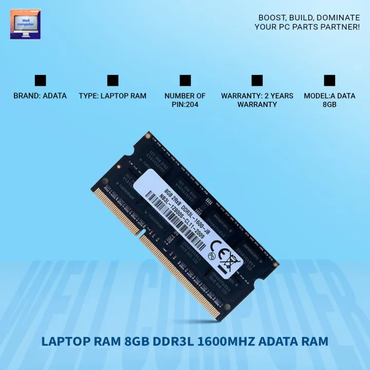LAPTOP%20RAM%208GB%20DDR3L%201600MHz%20AData%20RAM%20-%20Image%203