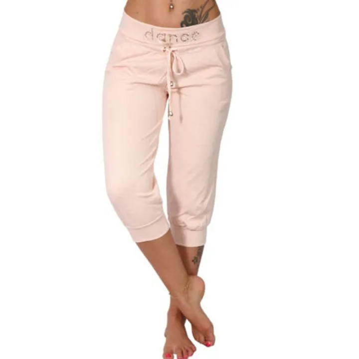 Summer%20Women's%20Fashion%20Elastic%20Waist%203/4%20Jogging%20Capri%20Hose%20Strass%20Dance%20Paisley%20Drawstring%20Casual%20Sport%20Fitness%20Pants%20Plus%20Size%20-%20Image%202
