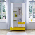 2 Door Multipurpose Almirah for Bedroom with Locker Drawers Hanging space Or Clothes storage Shelve - White + Yellow. 