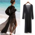 Beach Dress Women Bikini Cover Up See Through Tunic White Mesh Swimsuit V-neck Swimwear Bathing Suit Beach Wear Cover-ups. 