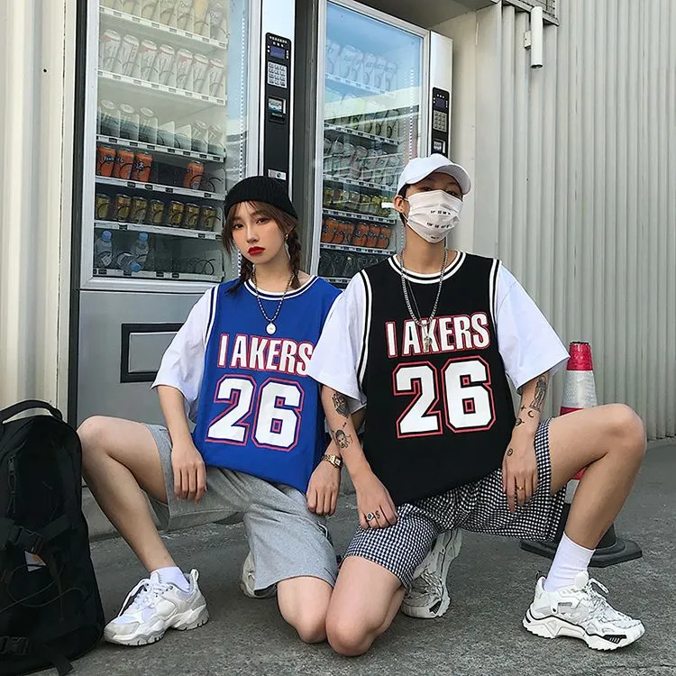 Fake Two-Piece Women's Tops Couple Wear Summer Harajuku Style