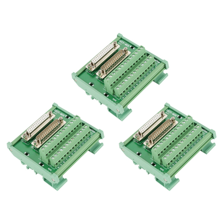 3X DB25 DIN Rail Mount Interface Module Male/Female Connector Breakout Board