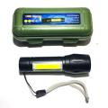 Flashlight 3800LM XPE COB LED Flash Light Zoomable Emergency camping light Lamp + Battery + box. 