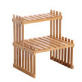 【Aesth Diary Store】Countertop Bamboo Shelf 2-Tier Bamboo Stand Balcony Flower Rack Cabinet Organizer Multi-Function DIY Storage Rack for Living Room Bedroom Kids Room.