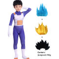Anime Kids Vegeta Cosplay Costume Suit Superhero Adult Jumpsuit Wig Blue Gold Black Halloween Carnival. 