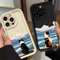 Cute Cat Watching the Sea Case for iPhone 14 15 Pro Max 13 12 1happy1 X XS XR 7 8 Plus SE 2020 Shockproof Silicone Protective Cover.