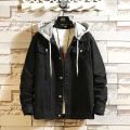 Denim Jacket Men Hooded Casual Men Jean Jackets Streetwear Solid Color Turn Down Collar Denim Coats Men Jacktes.