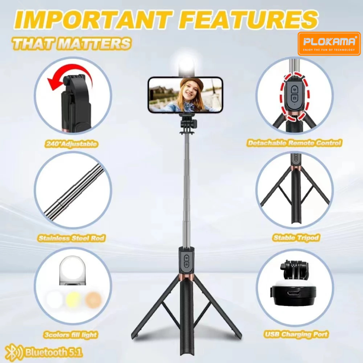 Plokama%20K9%20Selfie%20Stick%20Tripod%20LED%20Selfie%20Stick%20Tripod%205%20Feet%207%20Inch%20-%20Image%204