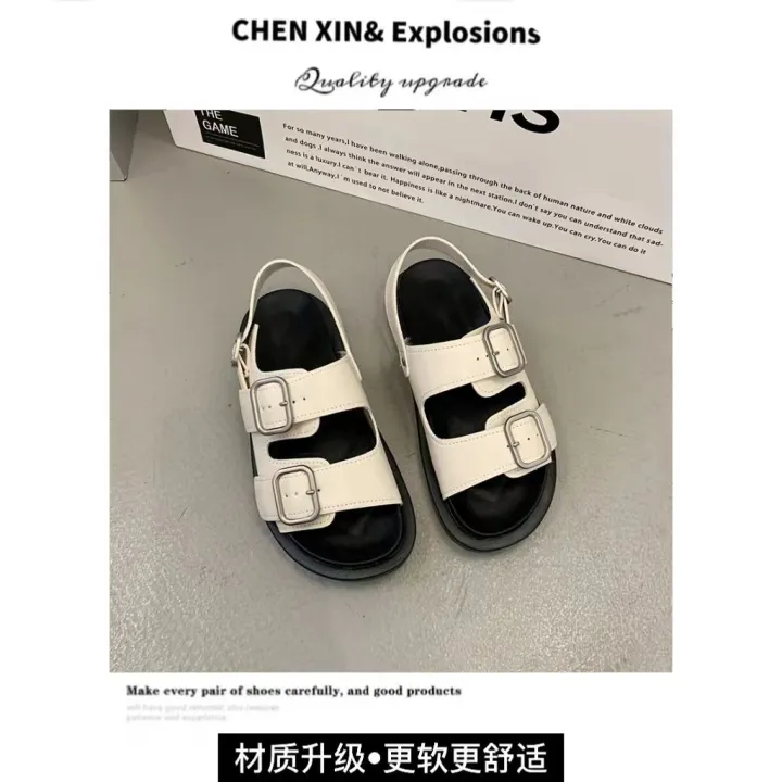 Birkenstock%20Double%20Belt%20Buckle%20Flat%20Soft%20Leather%20Sandals%20for%20Women2023Summer%20Buckle%20Casual%20Roman%20Shoes%20Open%20Toe%20Beach%20Shoes%20-%20Image%209