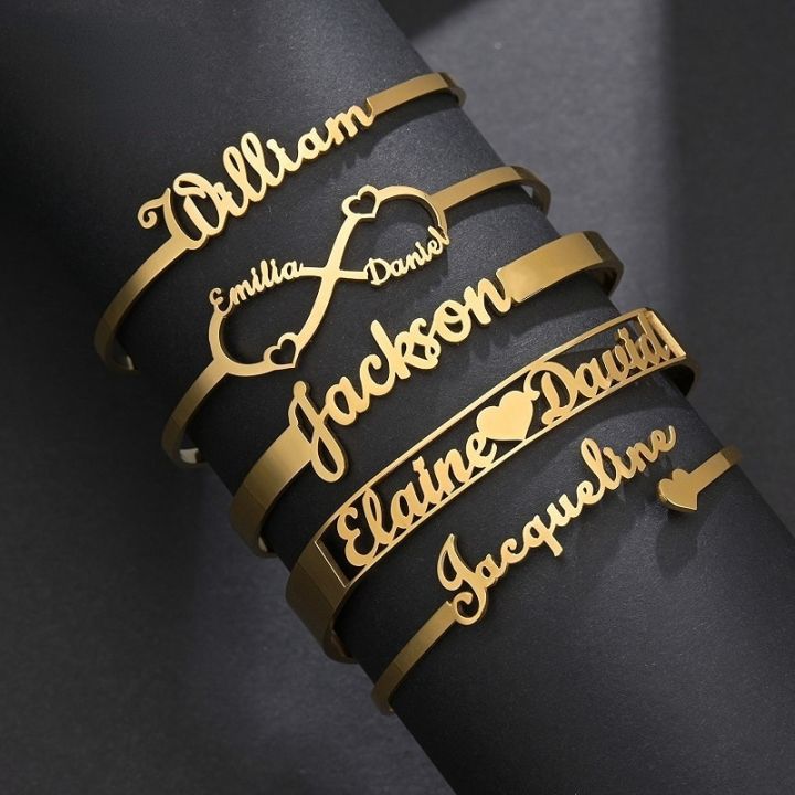 Custom Bangle Stainless Steel For Women Personalized Name Bracelet Letter Customized Charm Cuff Bangles Gold Infinity Jewelry