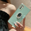For Xiaomi Redmi Note 10 5G Back Cover + Rhinestone Ring Holder Stand Shiny Plating Square Bumper Girls Phone Case Soft TPU Silicone Shockproof Protective Cover. 