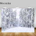 Mocsicka Winter Forest Photography Backdrop Snow Scene Snowfield Pine Tree Snowflake Photo Background for Photo Studio Photocall. 