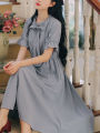 Gentle Retro Mori Style French Dress Girlish Style Summer New First Love Tight Waist Slim Fit Sweet Midi Dress. 