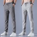 Men's Ice Silk Trousers Solid Color Mid Waist Loose Breathable Straight Casual Pants Thin Quick Dry Sports Pants.