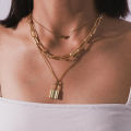 Retro Multi-layer Geometric Lock-Shaped Love Necklace European and American Punk Exaggerated Thick Chain Hip-Hop Pendant Necklace for Women Ladies.