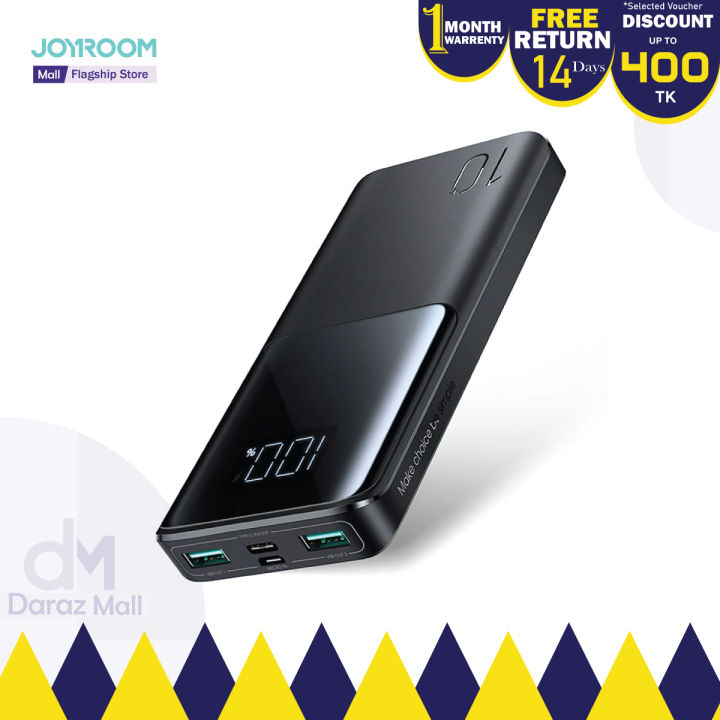 Joyroom JR-QP191 Mini Compact 10000mAh Power Bank with Dual USB Outputs and Type-C Input - High-Capacity Portable Charger
