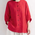Ladies Summer Lantern Sleeve Tops For Girls Students Solid Color Cotton Linen Blouse Round Neck Pullover Shirt - T Shirt For Women. 