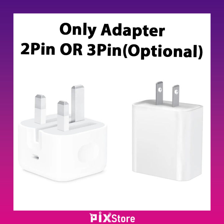 Pix Apple iPhone Fast Charger 20W PD Fast Charging Power Adapter 20W USB C 2 PIN And 3 Pin (Optional) UK Fast Charger- 20W USB-C Power Adapter support iPhone6/7/8/ X,XR,XS,XS Max,11,12,13,14,15