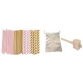 Biodegradable Paper Straws, 100 Pink for Party Supplies with Lewis Bag and Ice Mallet,Bartender Kit Ice Crusher. 