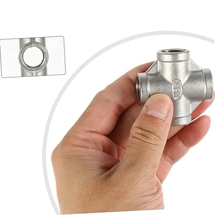 4Pcs%20Four-Way%20Joint%20Stainless%20Steel%20Hose%20Garden%20Hose%20Tube%20Connector%20Silver%20Water%20Tube%20Head%20Easy%20to%20Use%20-%20Image%205