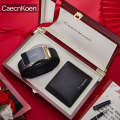 CaecnKoen Men's Genuine Leather Belt Short Wallet Set Top layer Cowhide Pants with Light Luxury Gift for Father. 