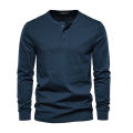 Autumn Henley Collar T Shirt Men Casual Solid Color Long Sleeve T Shirt for Men High Quality 100% Cotton Fashion Mens T Shirts.