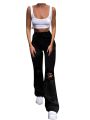High Waist Blue Ripped Boot Cut Jeans For Women Fashion Stretch Knee Ripped Denim Flared Pants Casual Female Trousers Black 2023.