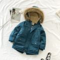 Boys Jacket 2-14 Years Old Resist The Severe Cold Heavy Thick Plus Velvet High Quality Long Hooded Coat For Kids Windbreaker.