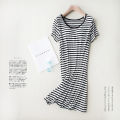 modal short sleeve long skirt pajamas with bra pads striped loose thin plus size home dress women's summer home.