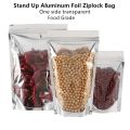 100pcs Stand Silvery Aluminum Foil Zip Lock Bags with Clear Front - Zipper Self Sealing Snacks Food Pouches Aluminizing Package.