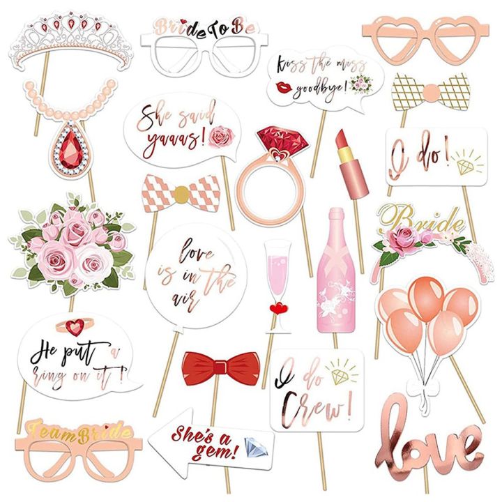 Wedding Photo Props Rose Gold,23 Pcs Hen Photo Booth Props