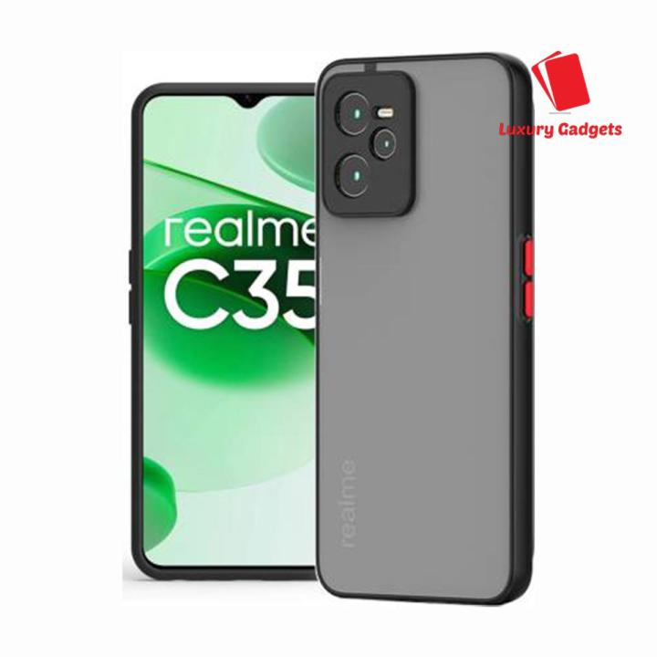 Realme C35 Narzo 50A Prime Luxury Matte Trendy Stylish Shockproof Camera Bumper Protective Smoky Transparent Back Covers Cases (Back Case Cover For Smartphone)