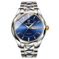 BINBOND  B5552  Silver & Golden Stainless Steel  Fashion Day Date Analog  Wrist Watch For Men - RoyalBlue Silver & Golden. 