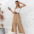 Simplee Solid color high waist wide leg pants women Loose casual summer pants trousers Classic ruffled soft long female bottoms. 