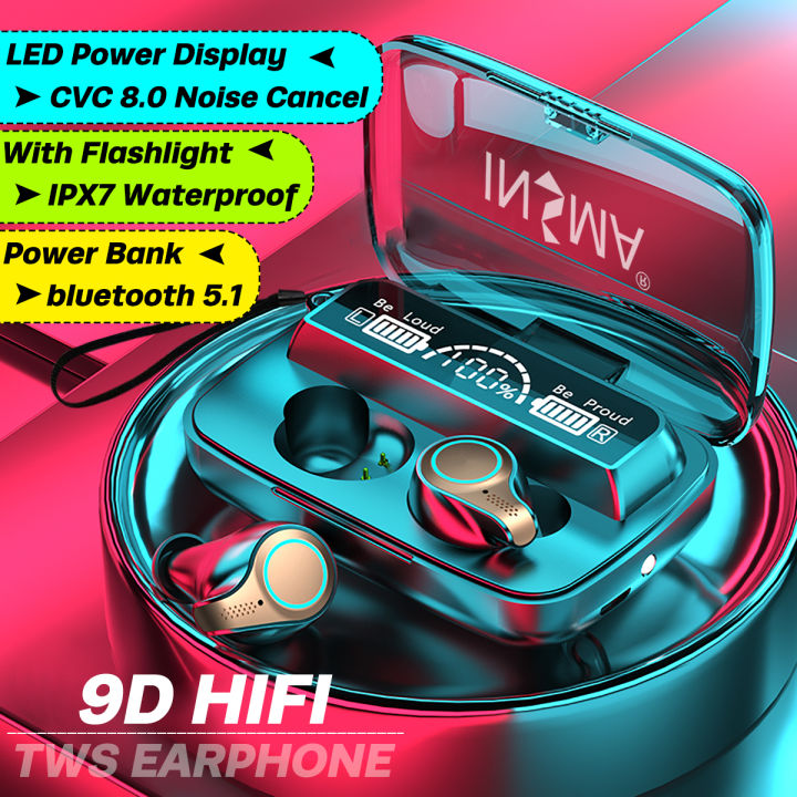 M18 TWS Bluetooth Earphones Wireless Sports Headphones Waterproof Touch Control Headset Lighting Stereo Earbuds With Microphones By Gadget-X